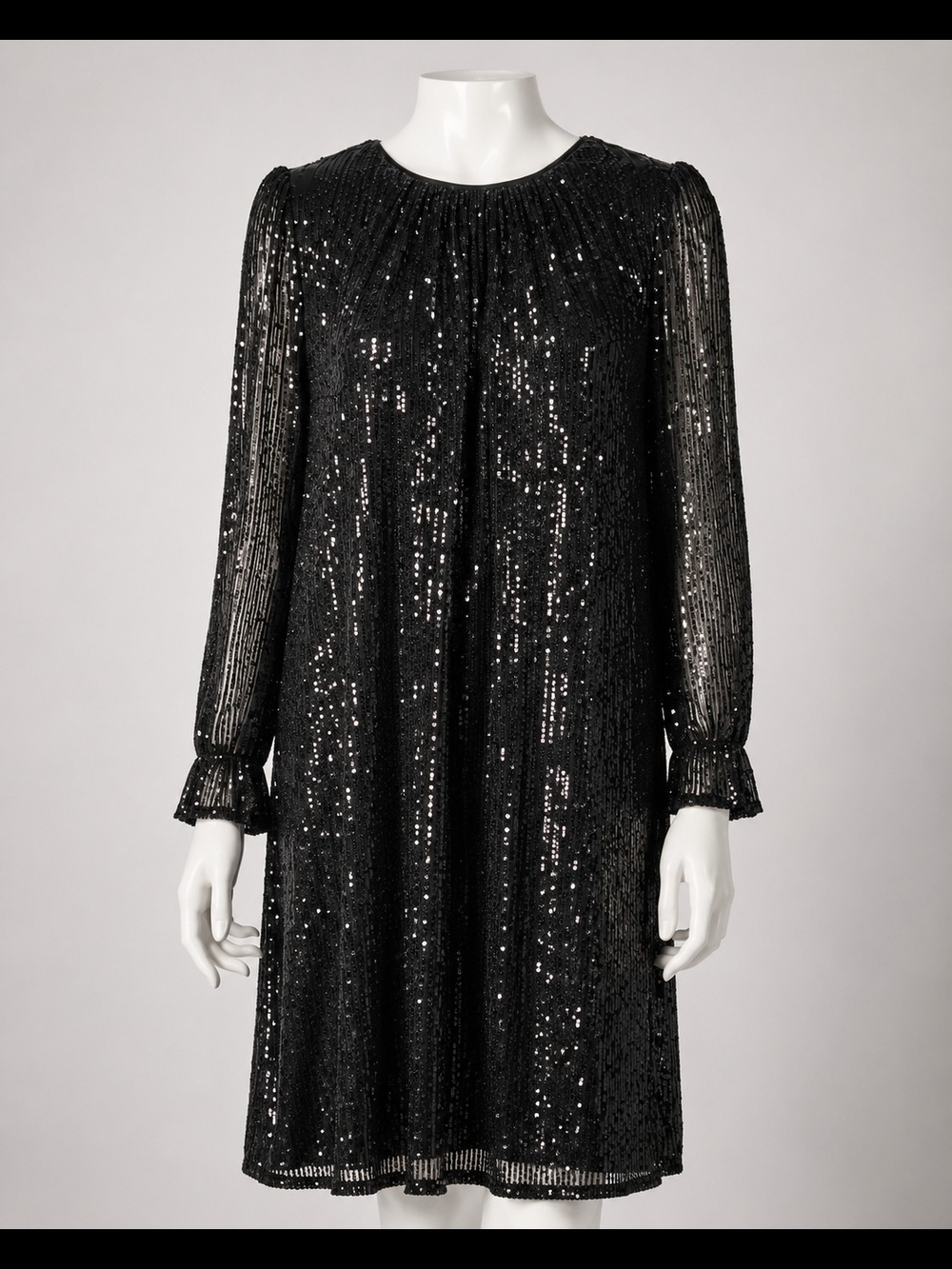 Maia Fully Sequin Dress Size 10 Black Sheer Sleeve Sparkly Party